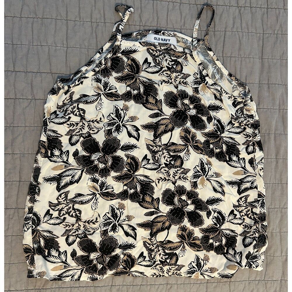 Old Navy Girls Floral Tank Black White Beige Size Large